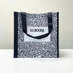 PP Woven Black White Reusable Shopping Bag with Notebook Design – K008