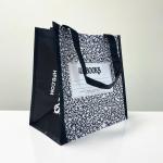 PP Woven Black White Reusable Shopping Bag with Notebook Design – K008
