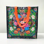 PP Woven Reusable Black Shopping Bag with Colorful Flower Pattern – K002