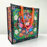 PP Woven Reusable Black Shopping Bag with Colorful Flower Pattern – K002