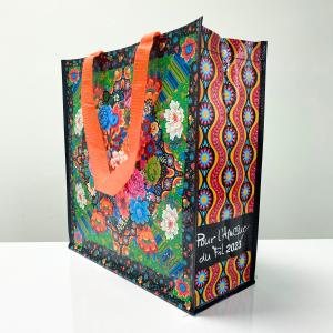 PP Woven Reusable Black Shopping Bag with Colorful Flower Pattern – K002